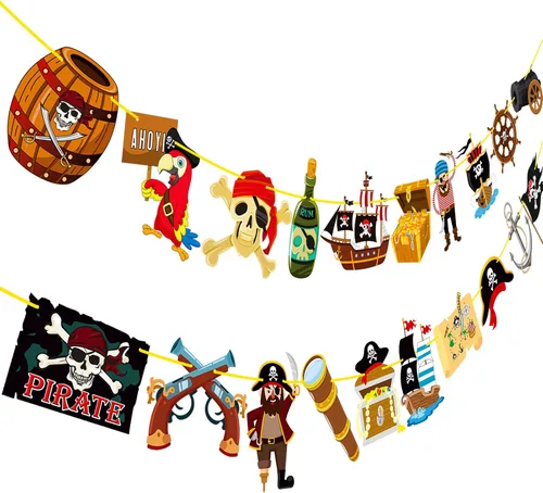 Vista 2 de 2 pancartas de fiesta pirata, decoraciones de fiesta pirata, fiesta de cumpleaños pirata, pancartas recortadas para fiesta temática pirata