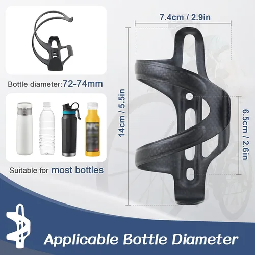 Vista 2 de ROADNADO Jaulas de fibra de carbono para botellas de agua, soporte ultraligero para bebidas con apertura izquierda/apertura derecha, portabotellas