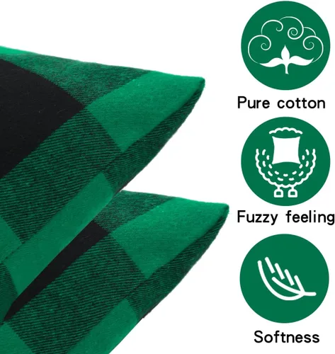 Vista 4 de Cootato Fundas de almohada de Navidad, juego de 4 fundas de almohada a cuadros verdes y negros, 20 x 20 pulgadas, fundas de almohada de algodón