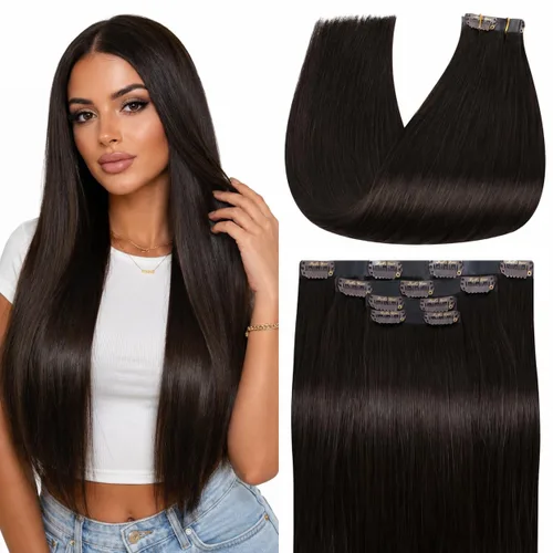 Vista 29 de Full Shine - Extensiones de cabello sin costuras con clip, color marrón oscuro