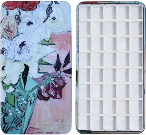 Vista 31 de FCLUB Paleta de latas de acuarela con 20 bandejas vacías completas con rayas magnéticas DIY tu kit de acuarela de viaje