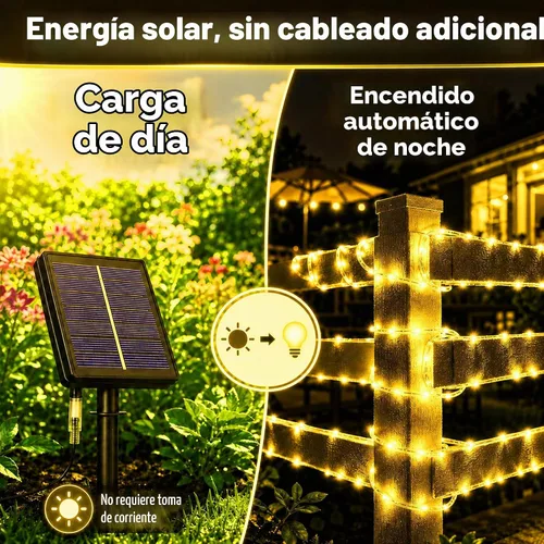 Vista 2 de LairtPOW Cuerda de luz solar impermeable IP65 de 39 pies, 100 luces LED para exteriores, luces solares para exteriores, para fiestas, jardín, patio