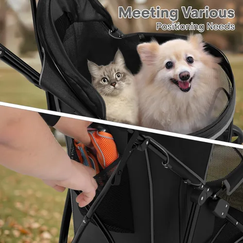 Vista 9 de Cochecito para mascotas para perros y gatos pequeños, 10-22 libras, almacenamiento trasero, negro