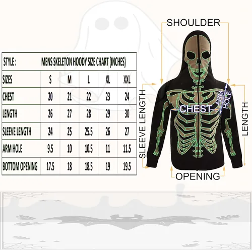 Vista 8 de Skylinewears Sudadera con capucha para hombre, diseño de calavera de esqueleto, disfraz de Halloween