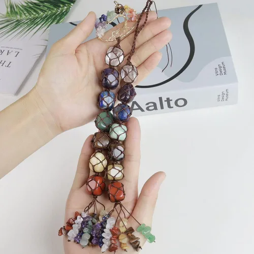 Vista 4 de 2 piezas de árbol de la vida, cristales curativos de 7 chakras, Feng Shui, adorno colgante de meditación para colgar en el automóvil, adorno