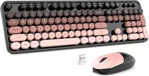 Vista 40 de MOFII Combo de teclado y mouse inalámbricos, teclado retro de máquina de escribir de 2.4 GHz, tamaño completo, lindos ratones inalámbricos, dongle