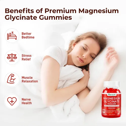 Vista 3 de Gomitas de glicinato de magnesio de 600 mg, gomitas de magnesio sin azúcar para adultos, suplemento de magnesio de alta absorción para alivio