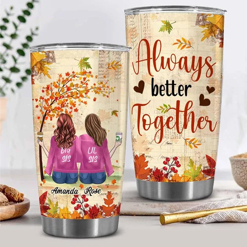 Vista 5 de WHIDOBE Vaso personalizado para hermana (2 hermanas), vaso personalizado para hermana con avatares, nombres, citas, regalo de cumpleaños 2 Sisters