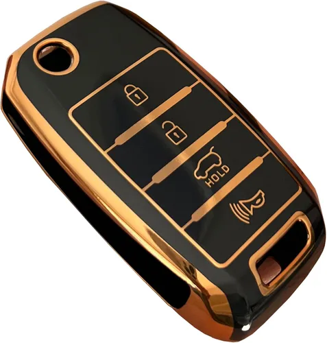Vista 6 de Funda para llave de Kia con carcasa de TPU, compatible con Kia Rio Optima Soul Sportage Sorento Carens (Negro)