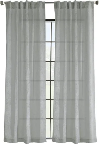Vista 2 de Loft Living Troy - Cortina estampada de lino sintético con doble cabecera, 52 x 84 pulgadas, color gris