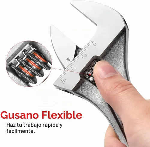 Vista 3 de Jetech Llave ajustable de 8 pulgadas con mango de agarre suave, llave de palanca de cambios profesional, apertura de gran calibre, acero al cromo