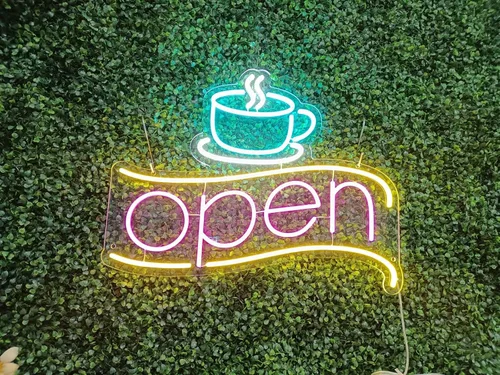 Vista 5 de Letreros de barra de café, letrero de café, arte de pared, accesorios de decoración de luz LED, letrero de cafetería, decoración de tienda, telón