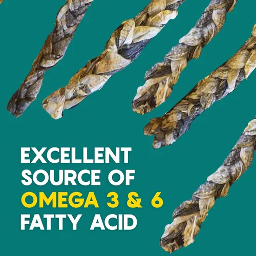 Vista 4 de Ocean Tides Pieles trenzadas de bacalao islandés de 8 onzas para perros y gatos – Un solo ingrediente, piel de pescado capturada en la naturaleza
