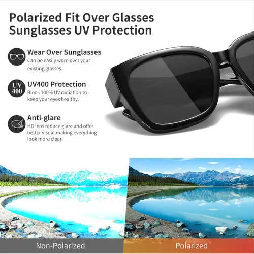 Vista 5 de GEGURI Lentes de sol polarizados para mujeres y hombres, lentes de sol cuadrados de moda envolventes con protección UV400 para conducir