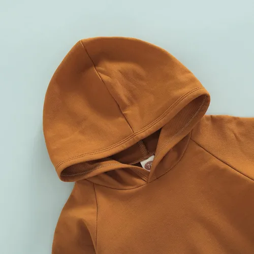 Vista 3 de Conjunto de pantalones para bebés y niños, sudadera con capucha, con bolsillo, cintura elástica, 2 piezas, traje de otoño e invierno