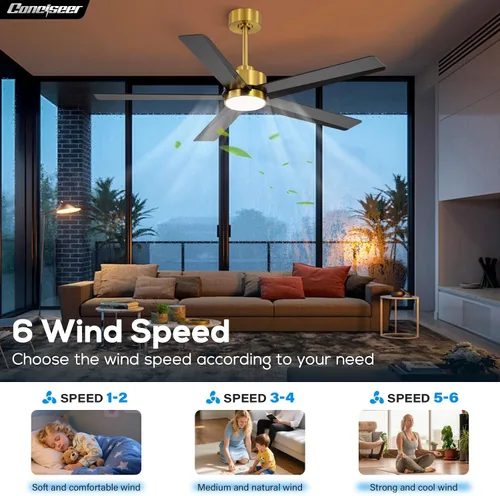 Vista 3 de Conciseer - Ventiladores de techo de 52 pulgadas con luces y control remoto para dormitorio, sala de estar, cocina, oficina, uso interior/exterior
