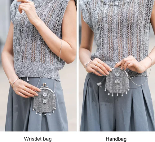 Vista 4 de Bolso de malla vintage para noche, bolso de mano antiguo para baile de graduación, cóctel, fiesta, fiesta brillante