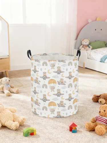 Vista 4 de Cesta de lavandería para niños, cesta de lavandería de animales, cestas de almacenamiento plegables para decoración del hogar, oficina, organizador