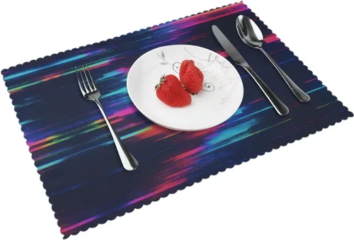 Vista 10 de Rectangular Placemats Set of 4, Heat Resistant Abstract Marbling Printed Kitchen Dining Table Mats