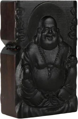 Vista 9 de Carcasa exterior de encendedor tallado en madera negra de ébano natural para kit de inserción Zippo (1000 brazos Avalokiteshvara de la diosa 3#)