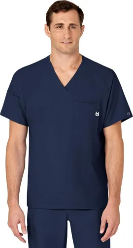 Vista 19 de WonderWink W123 6355 - Camiseta de manga corta para hombre Camiseta médica con cuello en V de 4 bolsillos, hecha para funcionar, ajustar, tela Negro