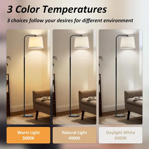 Vista 10 de Lámpara de pie AKASUKI para sala de estar con 3 temperaturas de color, lámparas de pie con interruptor de pie para sala de estar, dormitorio