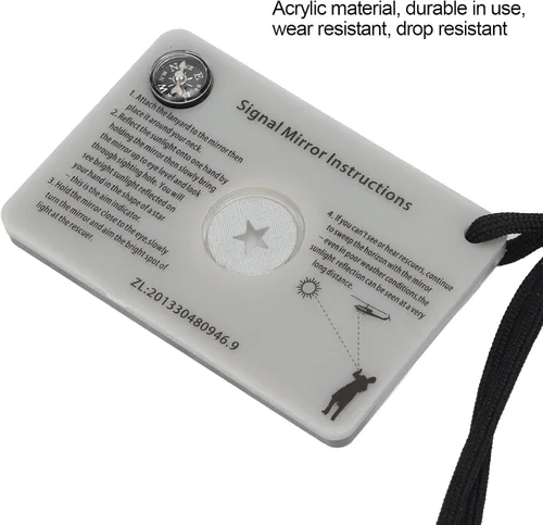 Vista 3 de Dilwe Espejo al aire libre, cristal reflector multifunción con cordón para acampar al aire libre, supervivencia, emergencia