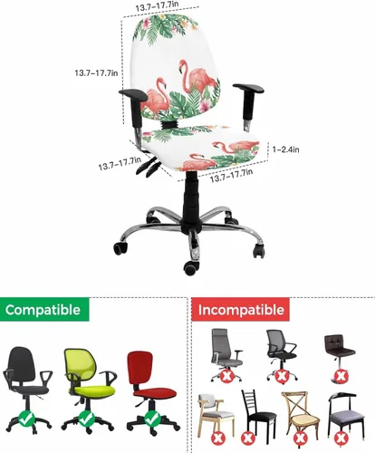 Vista 4 de Funda elástica para silla de oficina con diseño de flamenco de verano, funda de asiento para silla de computadora, fundas para respaldo, plantas
