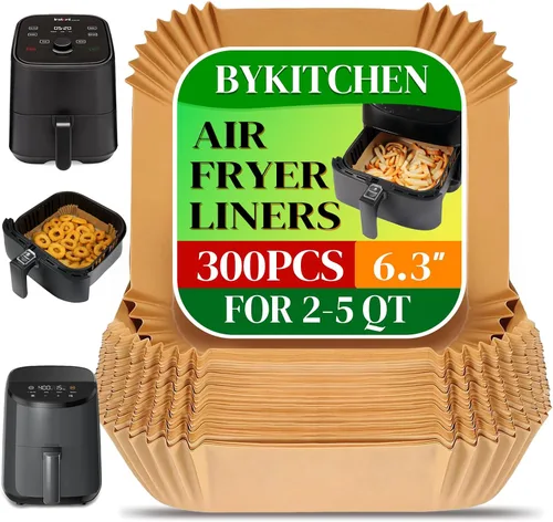 Vista 10 de BYKITCHEN - 200 forros pequeños para freidora de aire de 5.5 pulgadas para Mini papel pergamino para freidora de aire compatible con CHEFMAN 2