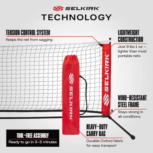 Vista 4 de Selkirk Sport Red de pickleball de ajuste rápido Tamaño reglamentario USAPA Configuración rápida de 5 minutos Portátil y ligera Resistente