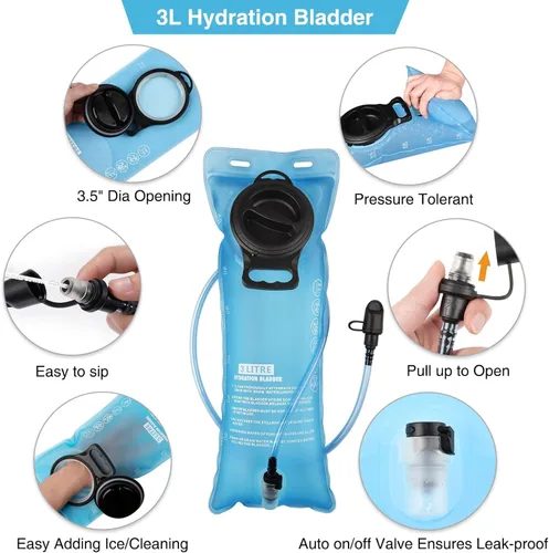 Vista 5 de NOOLA Mochila de hidratación de 3 litros, mochila de agua aislada, mochila de senderismo con vejiga de agua, mochila de agua ligera para senderismo