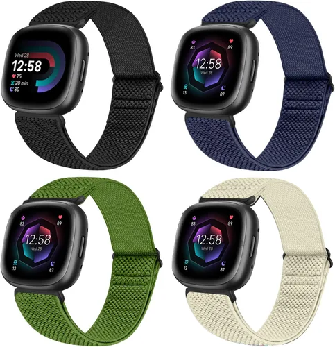 Vista 10 de Vodtian Paquete de 4 bandas elásticas compatibles con Fitbit Versa 4/3 / Sense 2, correas de bucle deportivo de repuesto ajustables de nylon