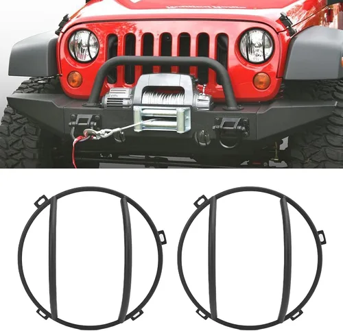 Vista 2 de Fydun Funda para parrilla de faros delanteros, par de protectores de hierro negro para Wrangler JK 2007-2017