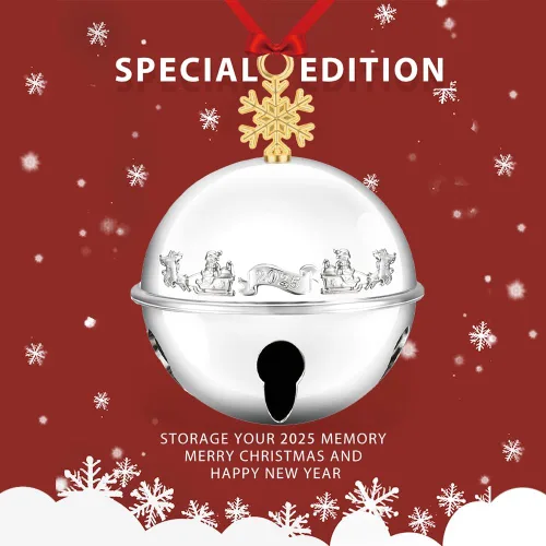 Vista 7 de Adorno de campana de trineo de Navidad 2025 para árbol de Navidad, decoraciones de árbol de Navidad, adorno para aniversario de Navidad con 2 cintas