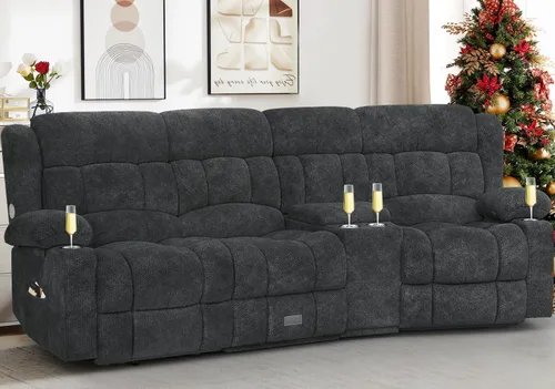 Vista 10 de Dresegmt - Juego de sofá reclinable con consola, diseño de respaldo central abatible, sofá de 3 plazas y sillón reclinable individual, sofás Gris