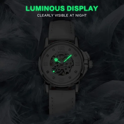 Vista 5 de Gute Reloj de pulsera de lujo mecánico de acero inoxidable con esqueleto steampunk automático para mujer