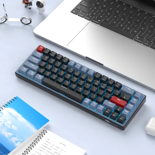 Vista 7 de MageGee SKY68 - Teclado mecánico para juegos, 68 teclas, compacto con retroiluminación LED azul, mini teclado ergonómico con cable para Windows PC