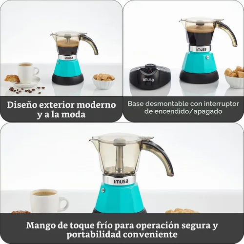 Vista 3 de IMUSA Cafetera Eléctrica de Espresso de 3 o 2 Tazas, Verde Azulado