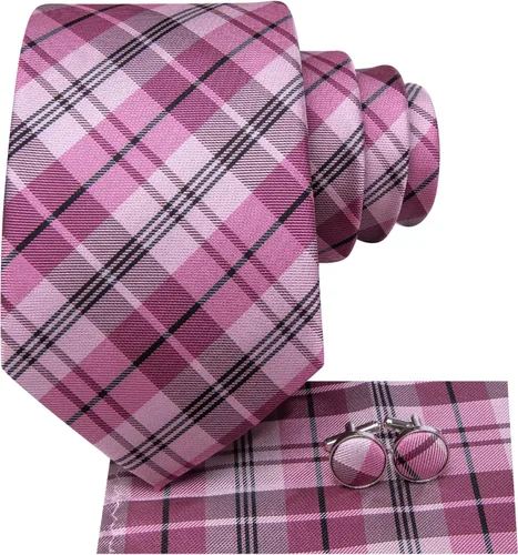 Vista 137 de Hi-Tie Corbata clásica de cachemira para hombre con pañuelo y gemelos a cuadros