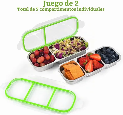 Vista 2 de UPTRUST Recipientes reutilizables de acero inoxidable con tapas, 2 compartimentos y 3 compartimentos a prueba de fugas para condimentos para llevar