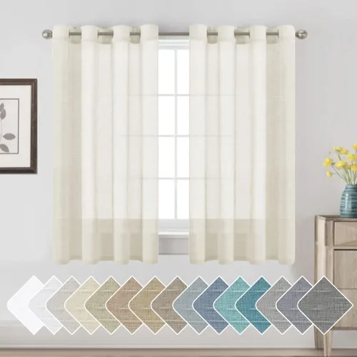 Vista 29 de H.VERSAILTEX Cortinas de lino de mezcla natural para sala de estar/cortinas de lino semitransparentes reductoras de luz de 54 pulgadas de largo