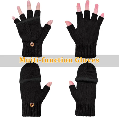Vista 73 de Beurlike Guantes de invierno para mujer, de lana cálida, a prueba de viento, convertibles, sin dedos