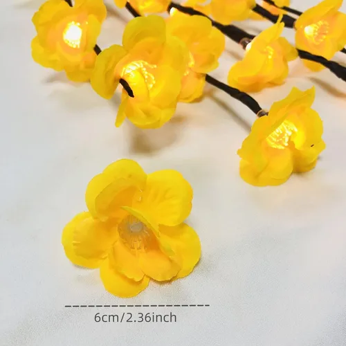 Vista 4 de Paquete de 2 luces LED amarillas de ramas Bossom de ciruela, funciona con pilas, ramas artificiales, lamei floral, pequeñas ramitas de 30 pulgadas