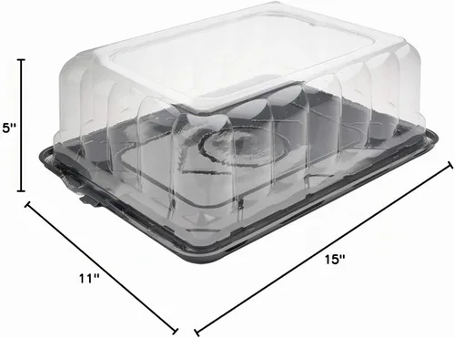 Vista 2 de YQSB500RSTAB - Recipiente rectangular de plástico transparente con base negra, 15 x 11 x 5 pulgadas de alto, paquete de 5
