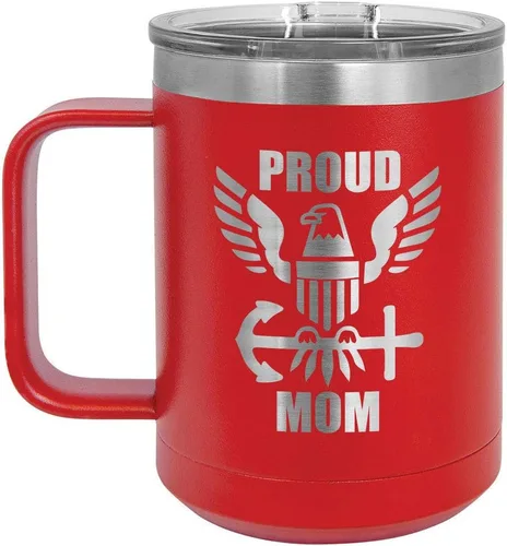 Vista 11 de PROUD NAVY MOM BLACK Taza de café de 15 oz con tapa deslizante Taza de café de viaje aislada Ideas de regalos del día de la madre de hijo o hija