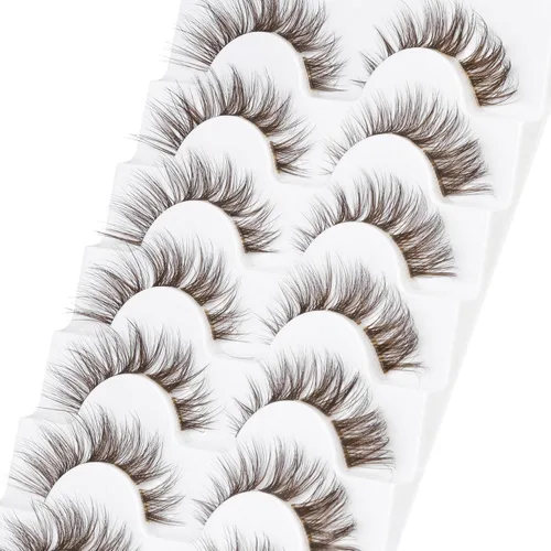 Vista 5 de 7 pares de pestañas postizas individuales esponjosas de visón - Extensiones de pestañas postizas de aspecto natural marrón
