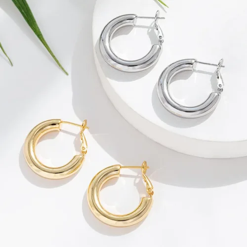 Vista 7 de Aretes de aro de oro grueso, aros ligeros de tubo de aulllow dorados gruesos para mujer, aretes grandes hipoalergénicos de 0.984in, 1.181in