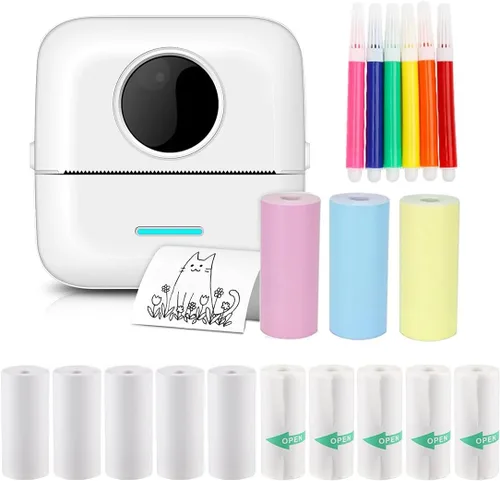 Vista 8 de 10 mini papel de impresora, 2.244 x 0.984 in, 5 rollos de papel térmico autoadhesivo imprimible y 5 rollos de papel de impresión blanco