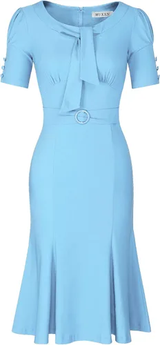 Vista 3 de Vestido formal MUXXN estilo sirena manga corta estilo retro de la década de los 1950 para mujer