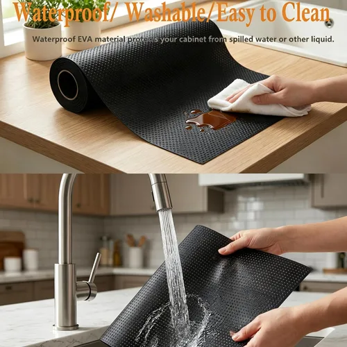Vista 2 de Revestimiento de cajón de estante para tapete de gabinete de cocina, 12 Negro